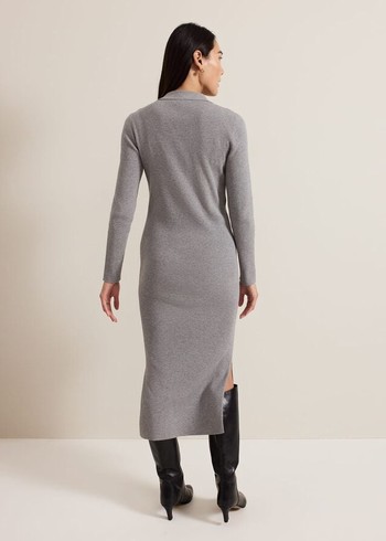 Phase Eight Lucy Collared Popper Column Dress Grey Canada | KIRNCH-045